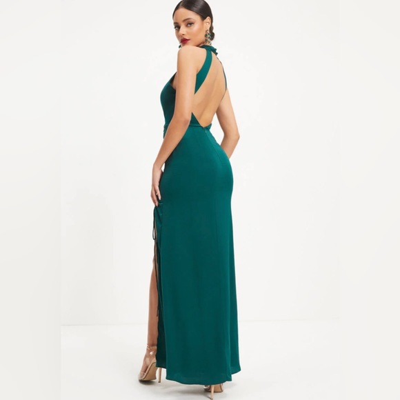 NWT Vici Taking Risks Emerald Satin Cutout Slit Maxi Dress Sz S Sexy Formal - Picture 4 of 5